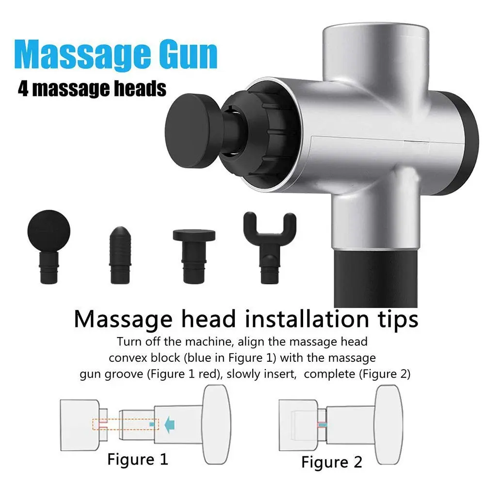 Premium quality fascia gun with four massage heads and 20 intensity levels for muscle relaxation and pain relief.