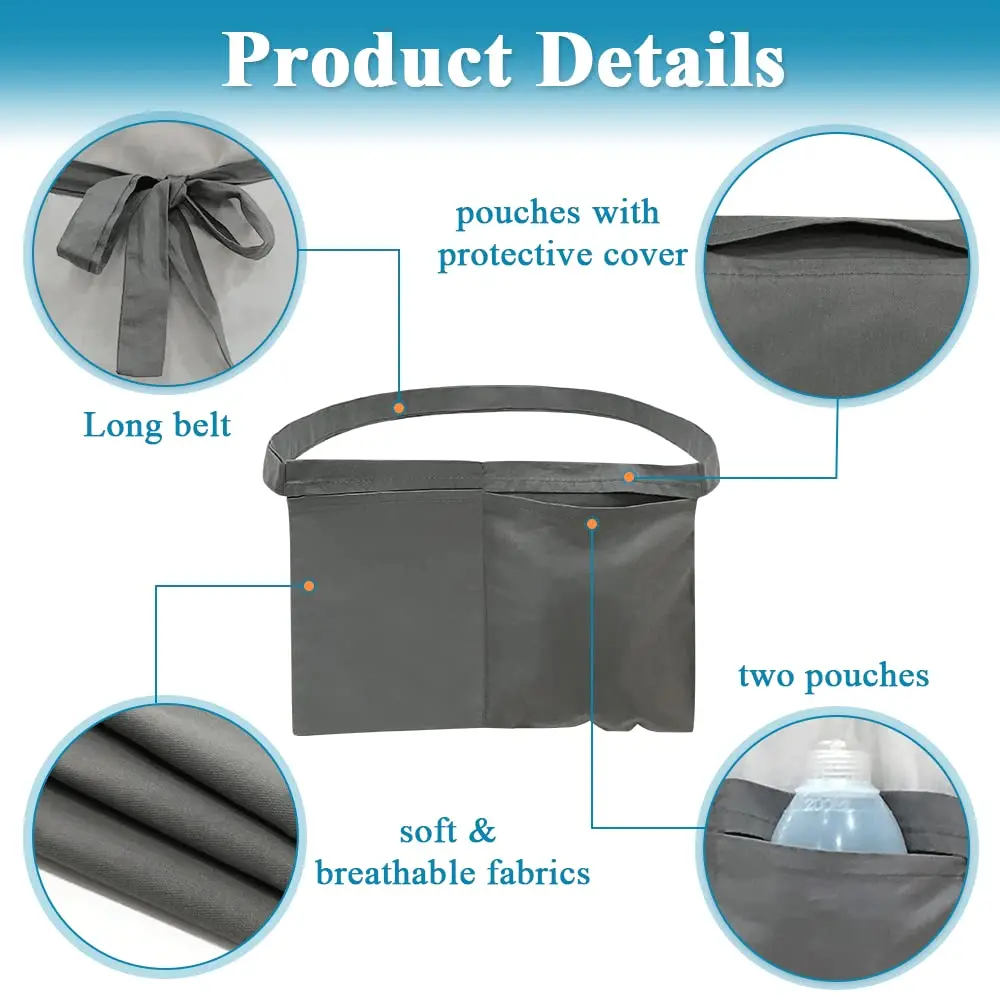Black mastectomy drainage pouch holder designed with two pockets for comfortably and securely holding surgical drains after breast surgery, allowing for easier showering and recovery.