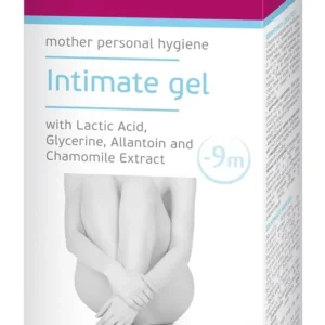 A bottle of Maternea Intimate Gel, a gentle feminine wash made with plastic, for maintaining hygiene.