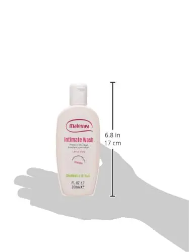 A bottle of Maternea Intimate Gel, a gentle feminine wash made with plastic, for maintaining hygiene.