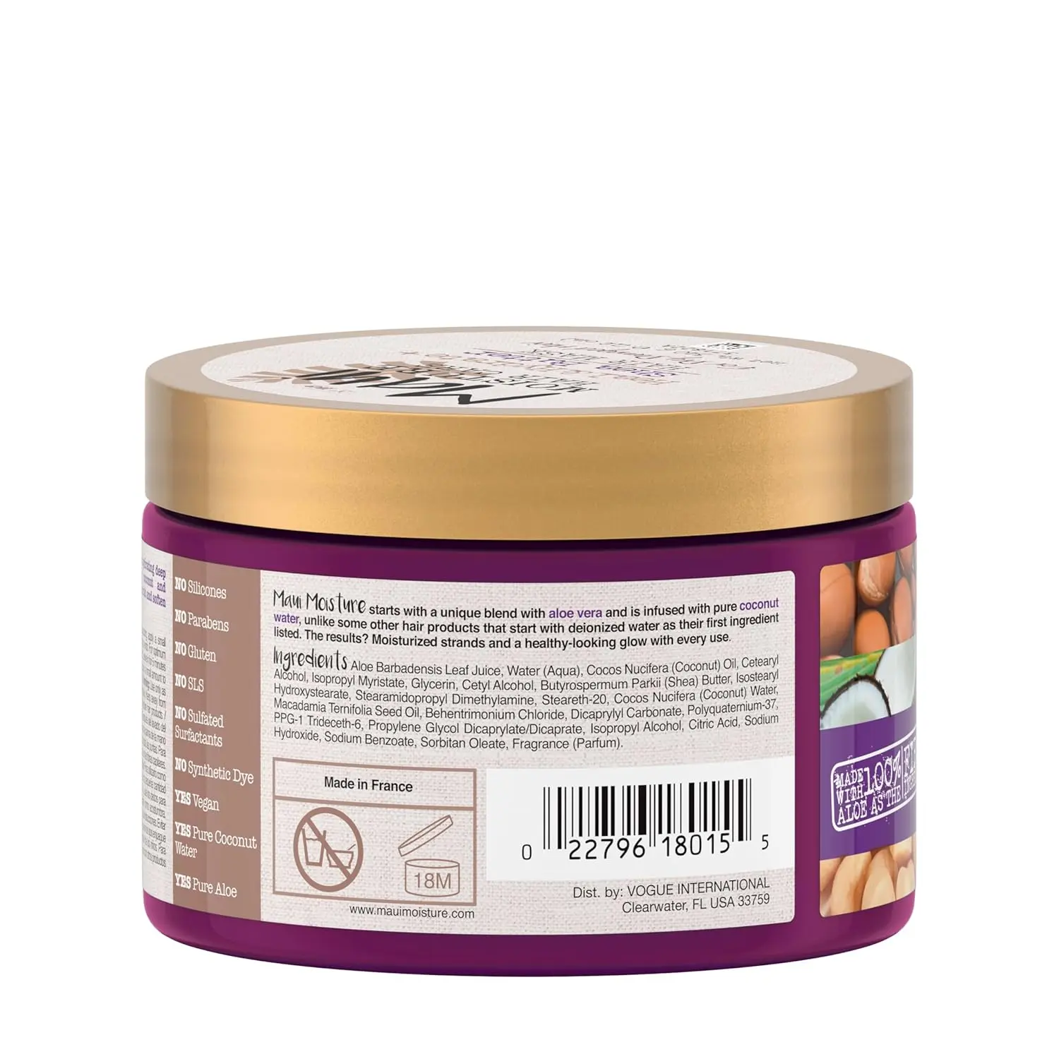 A 12-ounce container of Maui Moisture Heal & Hydrate + Shea Butter Hair Mask designed to deeply quench, nourish, and repair dry, damaged, curly hair, leaving it softer with fewer split ends.