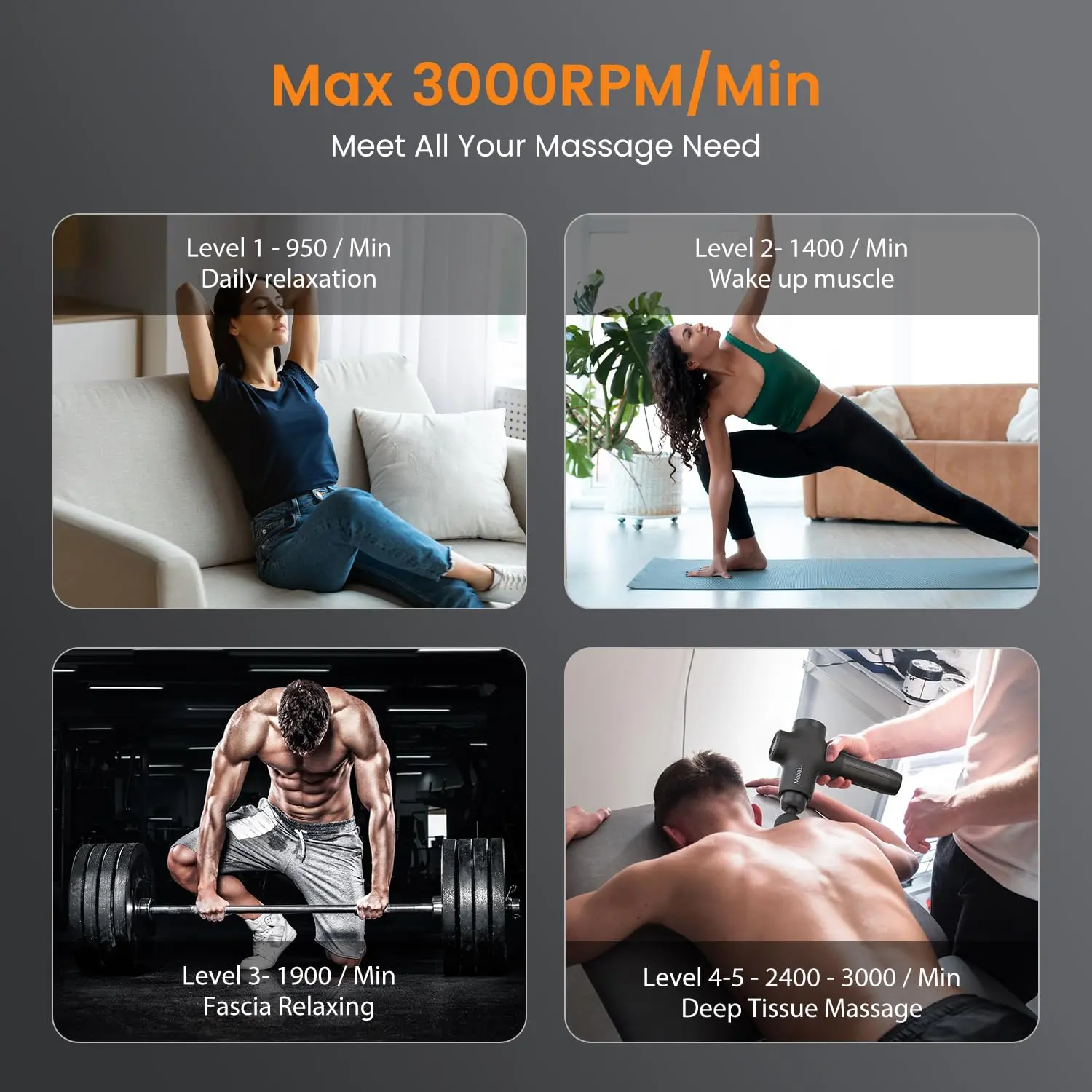 The Mebak 3 massage gun offers deep tissue percussion massage for athletes and anyone seeking muscle pain relief in their back, shoulders, legs, and body.