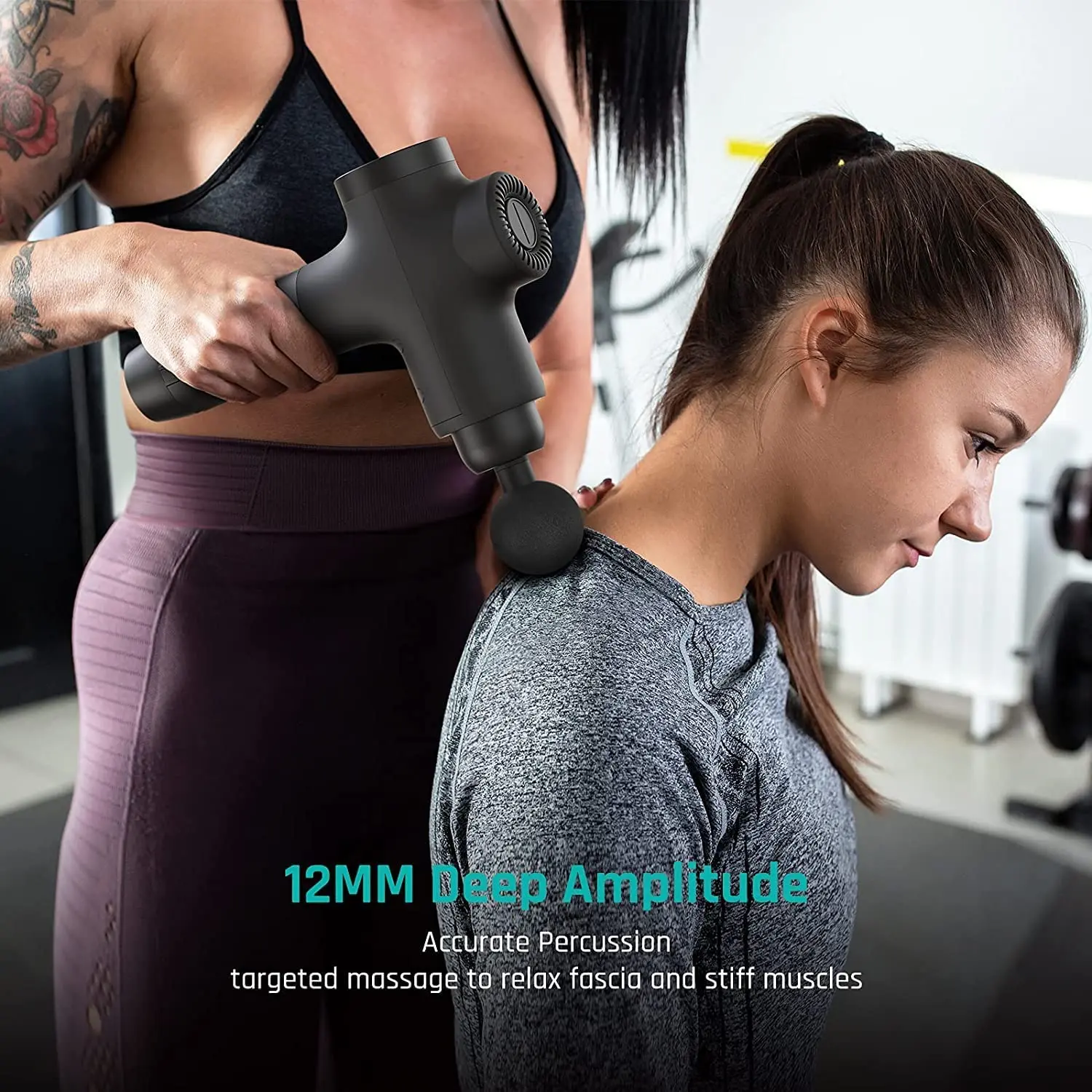 The Mebak 3 massage gun offers deep tissue percussion massage for athletes and anyone seeking muscle pain relief in their back, shoulders, legs, and body.