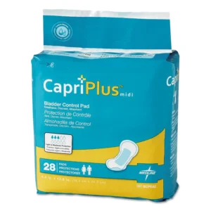 Medline Capri Plus bladder control booster pads in white, offering discreet and comfortable incontinence protection for both men and women with soft, breathable cotton material; comes in a pack of 28.