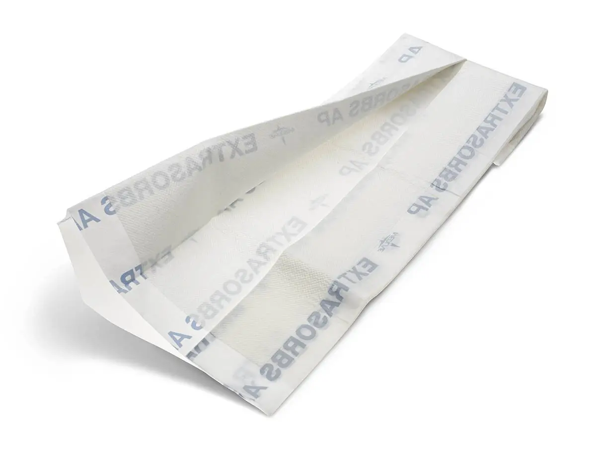 Medline Extrasorbs disposable drypad with air-permeable backsheet wicks away moisture, promoting skin dryness, comfort, and better skincare.