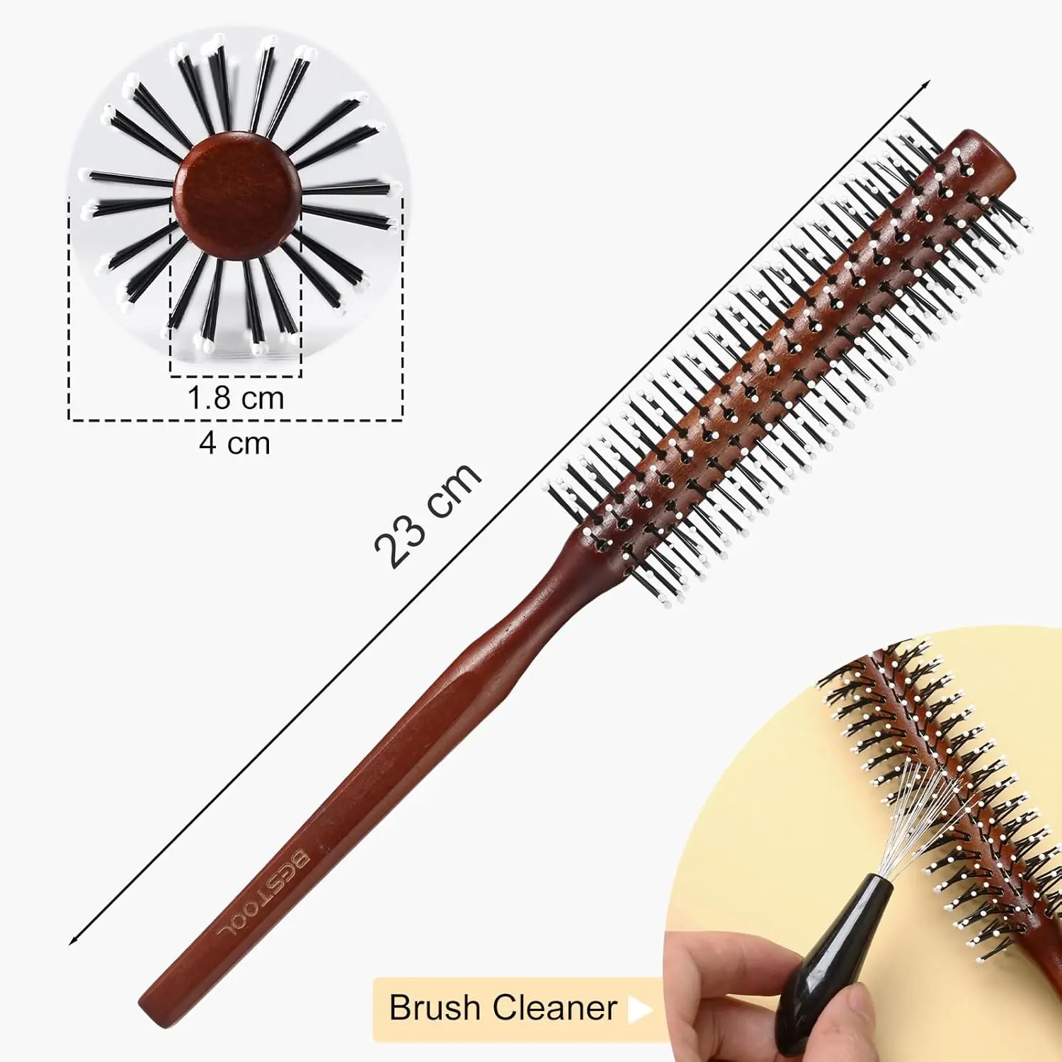 The red brown BESTOOL men's round brush is perfect for styling short to medium length beards and creating pomps with volume.