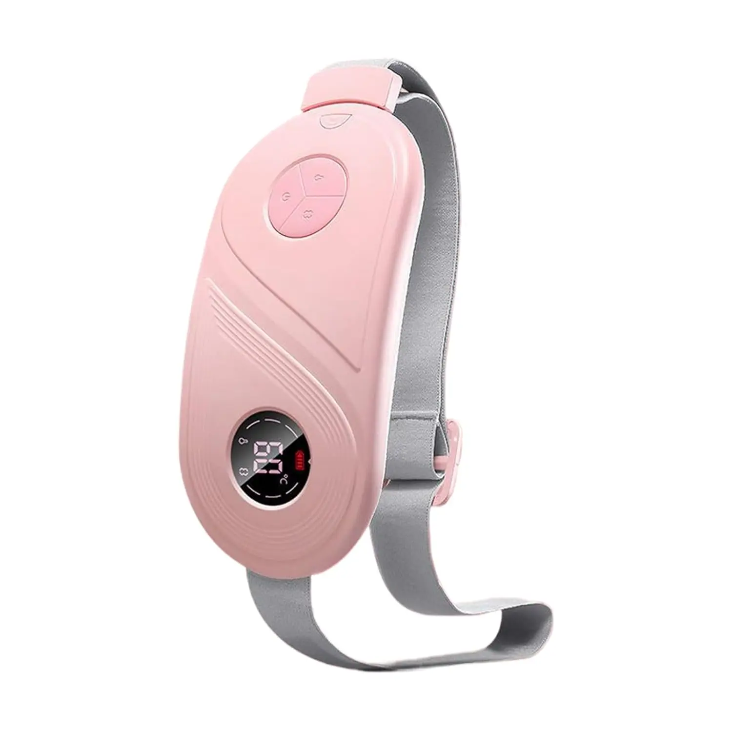 Cordless menstrual heating pad with three heat levels, designed for comfortable period cramp relief and featuring adjustable waist band for abdomen, stomach, and back support.