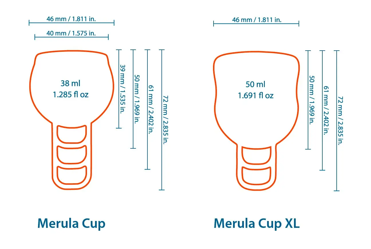 Orange Merula Cup XL menstrual cup for heavy flow, made in Germany from medical-grade silicone, a reusable and eco-friendly alternative to tampons and pads.