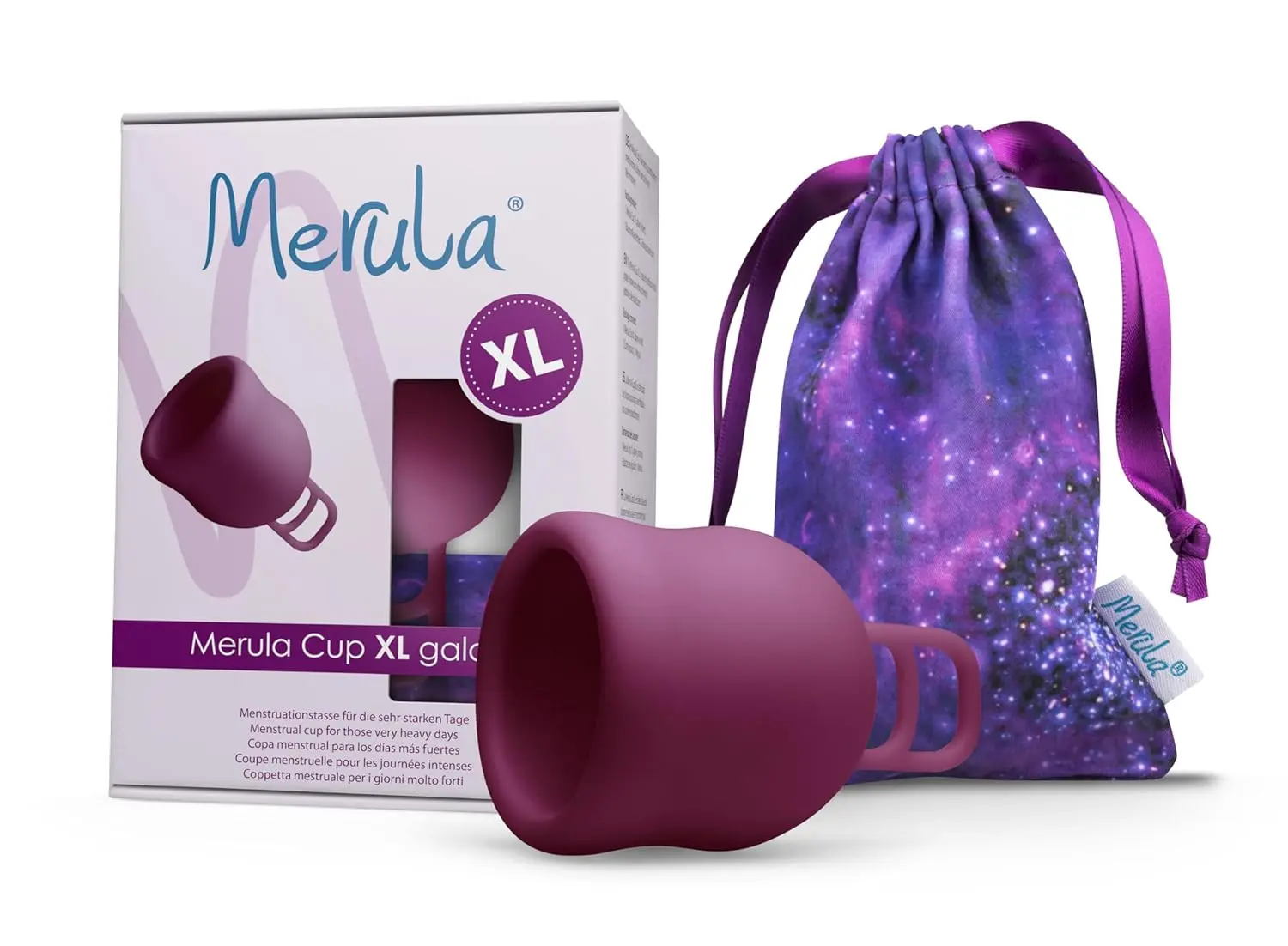 Orange Merula Cup XL menstrual cup for heavy flow, made in Germany from medical-grade silicone, a reusable and eco-friendly alternative to tampons and pads.