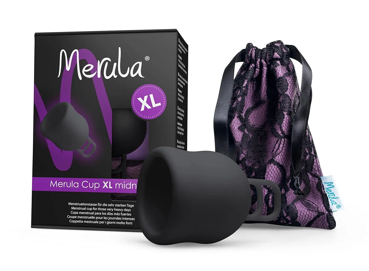 Orange Merula Cup XL menstrual cup for heavy flow, made in Germany from medical-grade silicone, a reusable and eco-friendly alternative to tampons and pads.