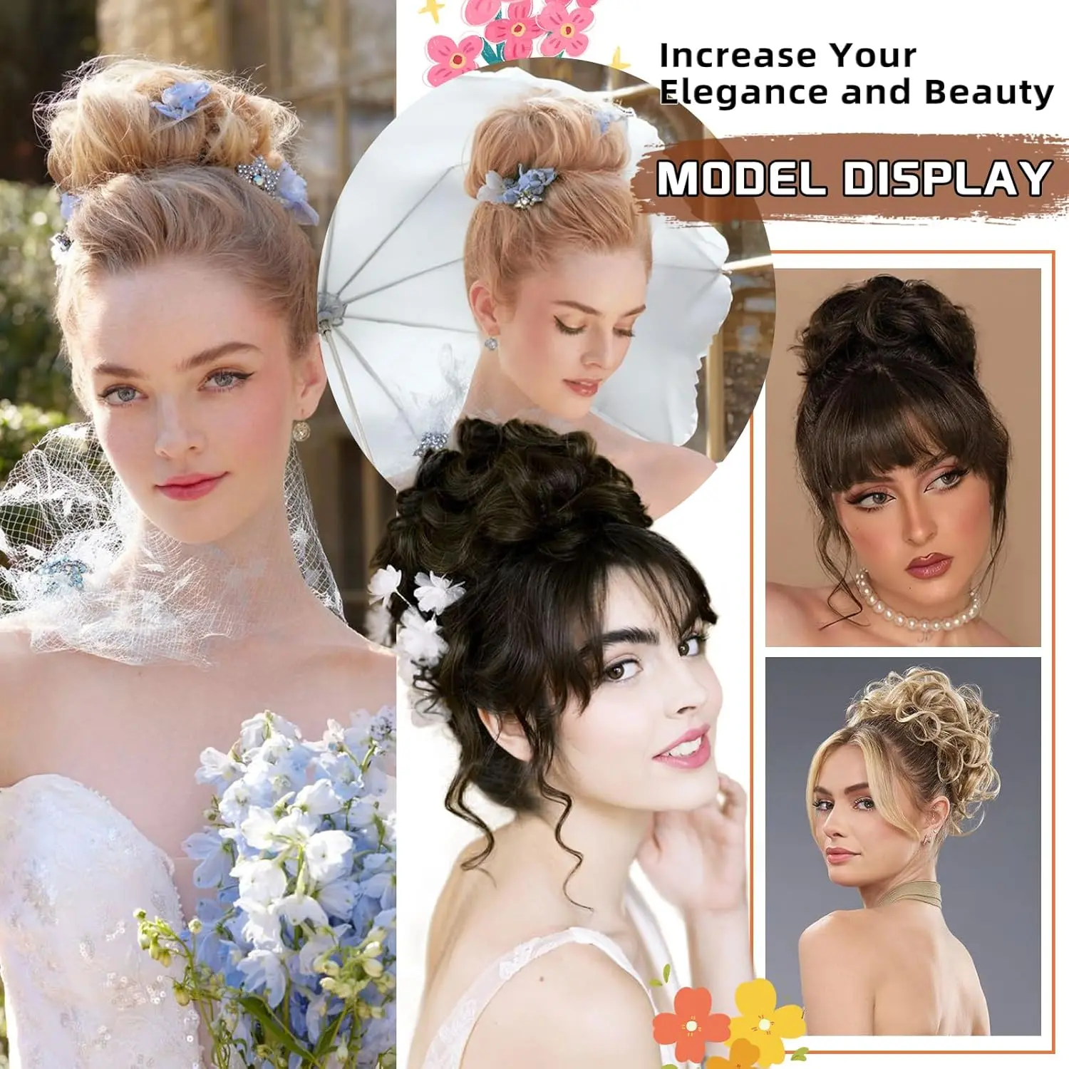 A light golden brown messy bun hairpiece scrunchie is perfect for adding volume to a bun or ponytail, offering an easy and elegant updo.