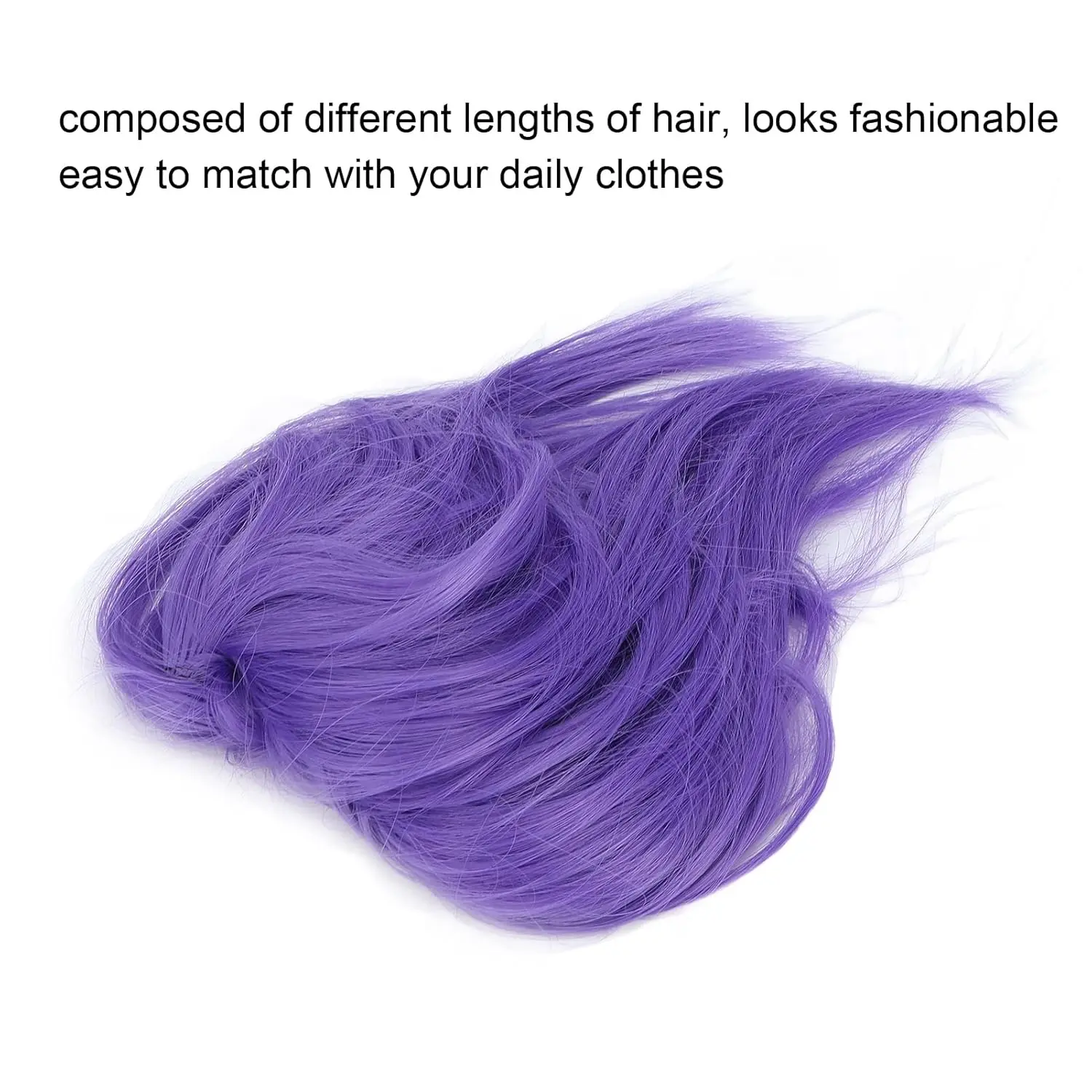 A purple messy bun hairpiece adds volume and fullness to a woman's updo, creating an elegant and stylish look for daily wear or special occasions.