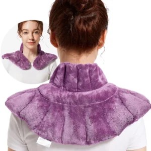 Purple lavender scented microwavable heating pad for neck and shoulder pain relief.