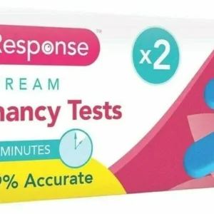 This image shows a two pack of midstream pregnancy tests that are individually wrapped for convenient and accurate results.