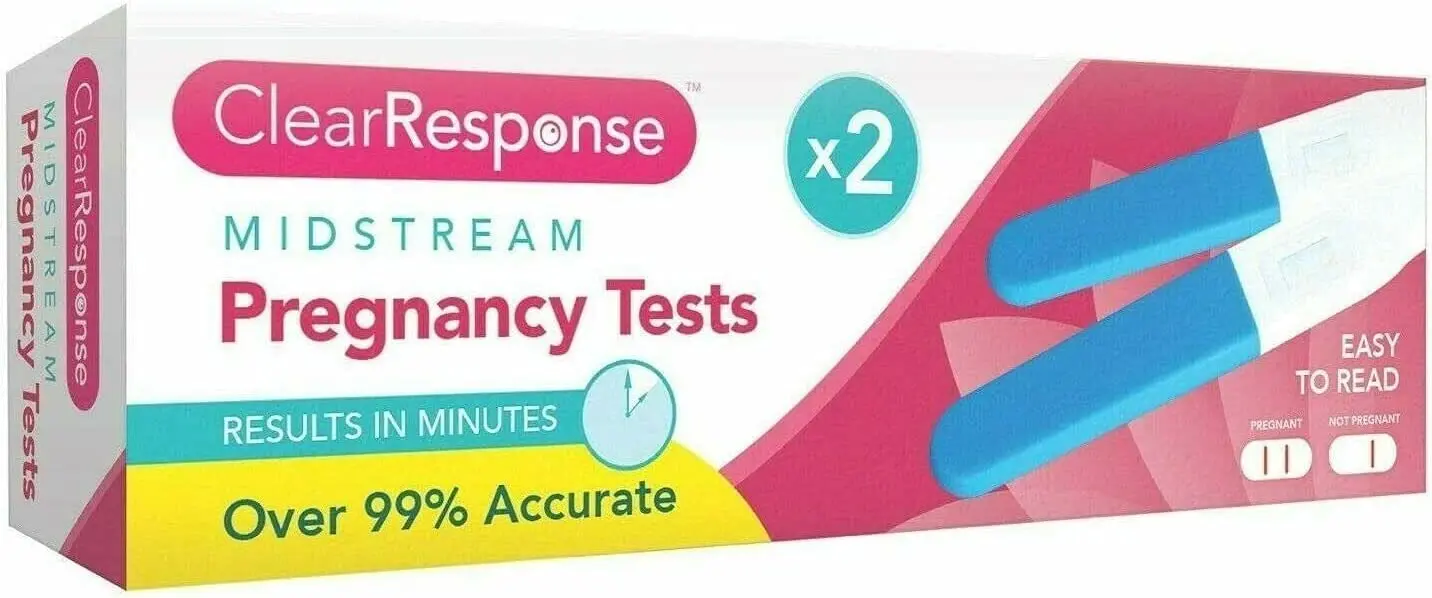 This image shows a two pack of midstream pregnancy tests that are individually wrapped for convenient and accurate results.