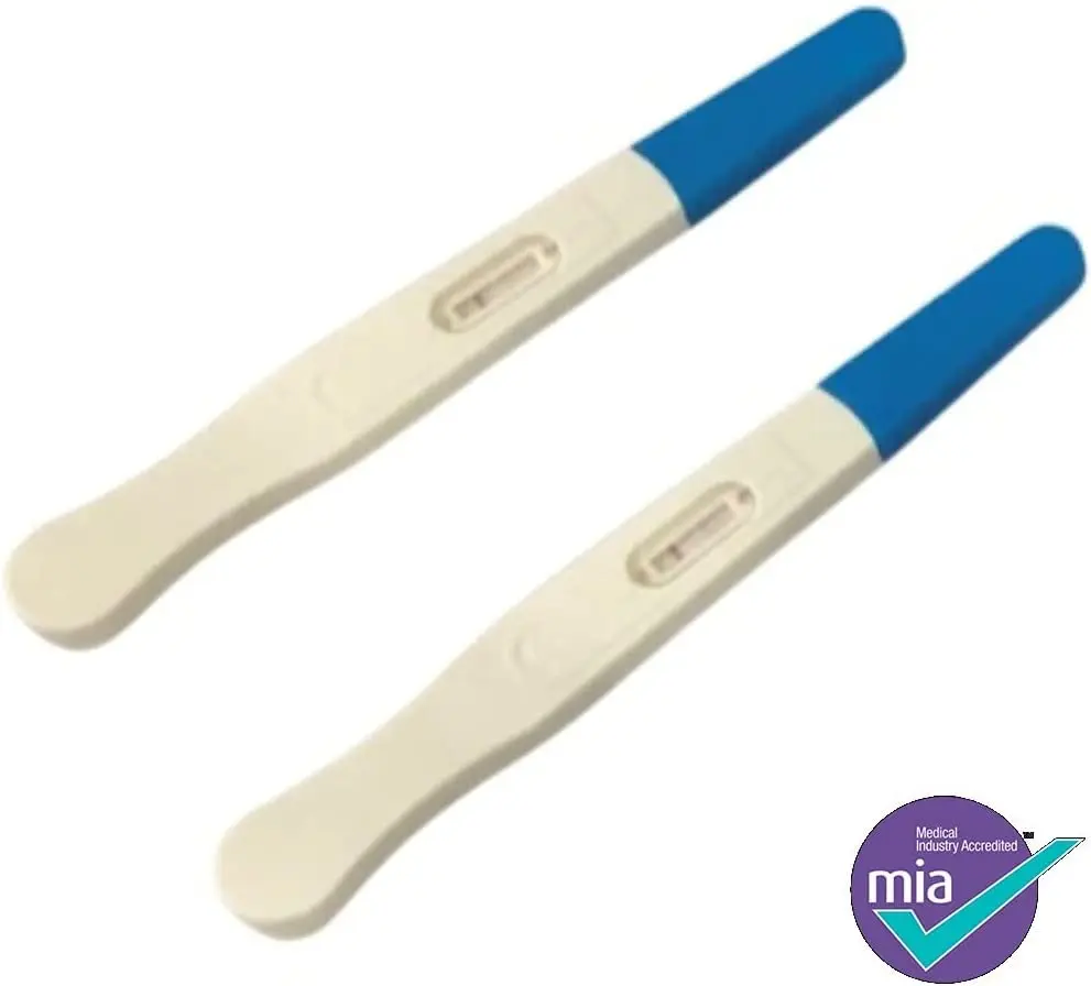 This image shows a two pack of midstream pregnancy tests that are individually wrapped for convenient and accurate results.