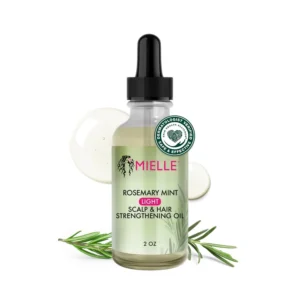 Mielle Organics mint light scalp and hair strengthening oil, infused with biotin, for daily use, low porosity hair, silk press, and protective styles.