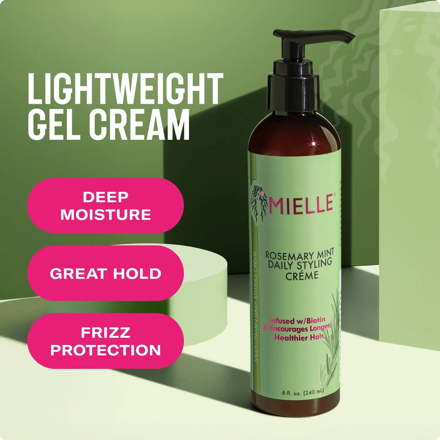 Mielle Organics rosemary mint styling creme infused with biotin and organic ingredients to moisturize, nourish and define curly hair.