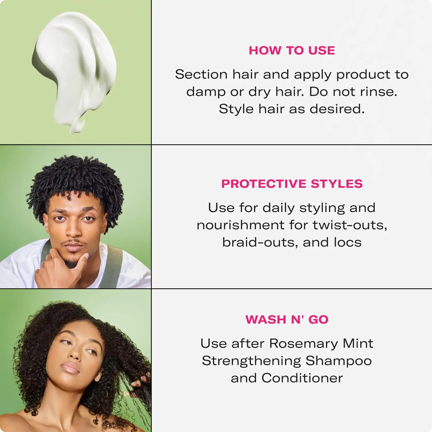 Mielle Organics rosemary mint styling creme infused with biotin and organic ingredients to moisturize, nourish and define curly hair.