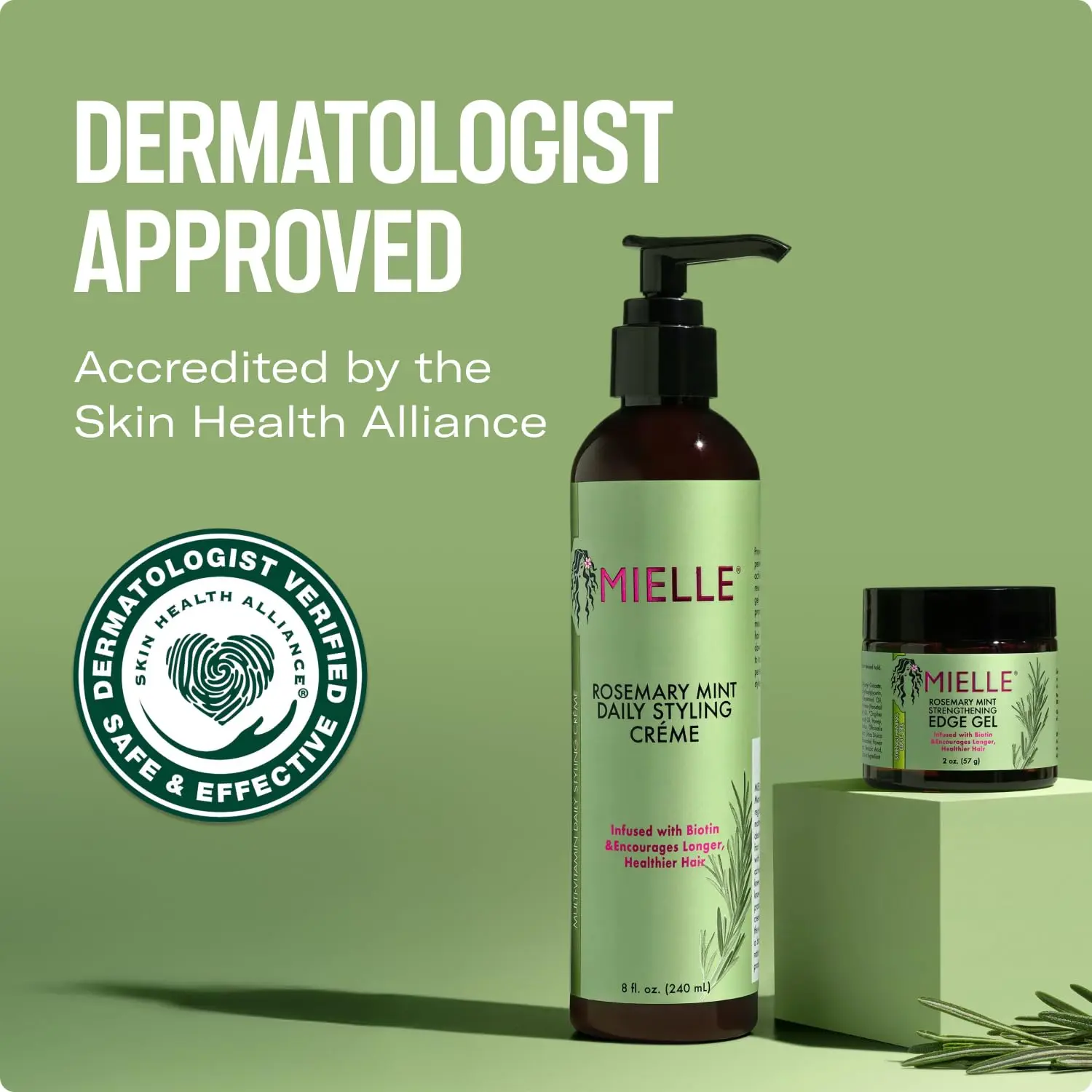 Mielle Organics rosemary mint styling creme infused with biotin and organic ingredients to moisturize, nourish and define curly hair.