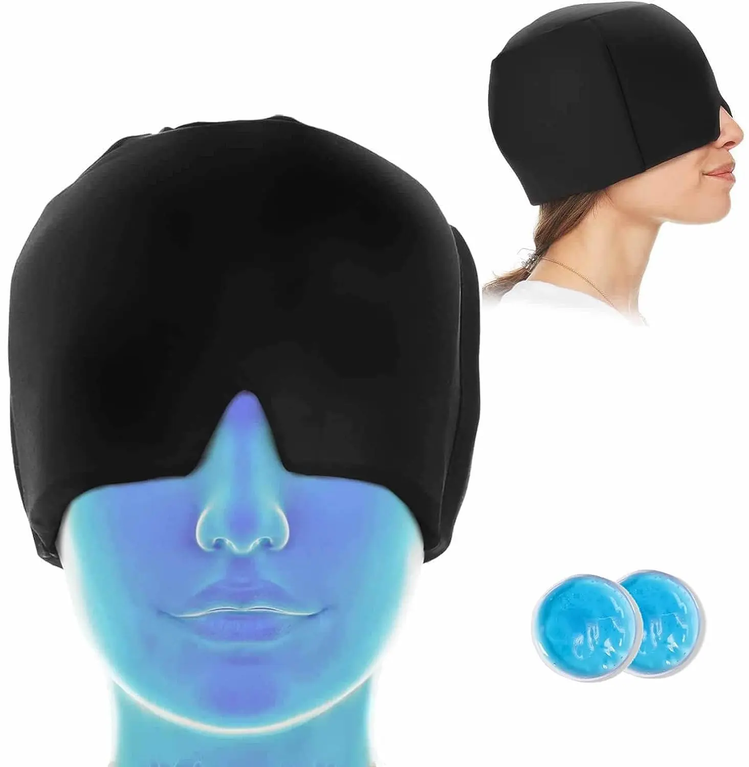 Soothe pounding headaches and migraine pain with this cooling migraine relief hat providing 360-degree head coverage for sinus and stress relief.