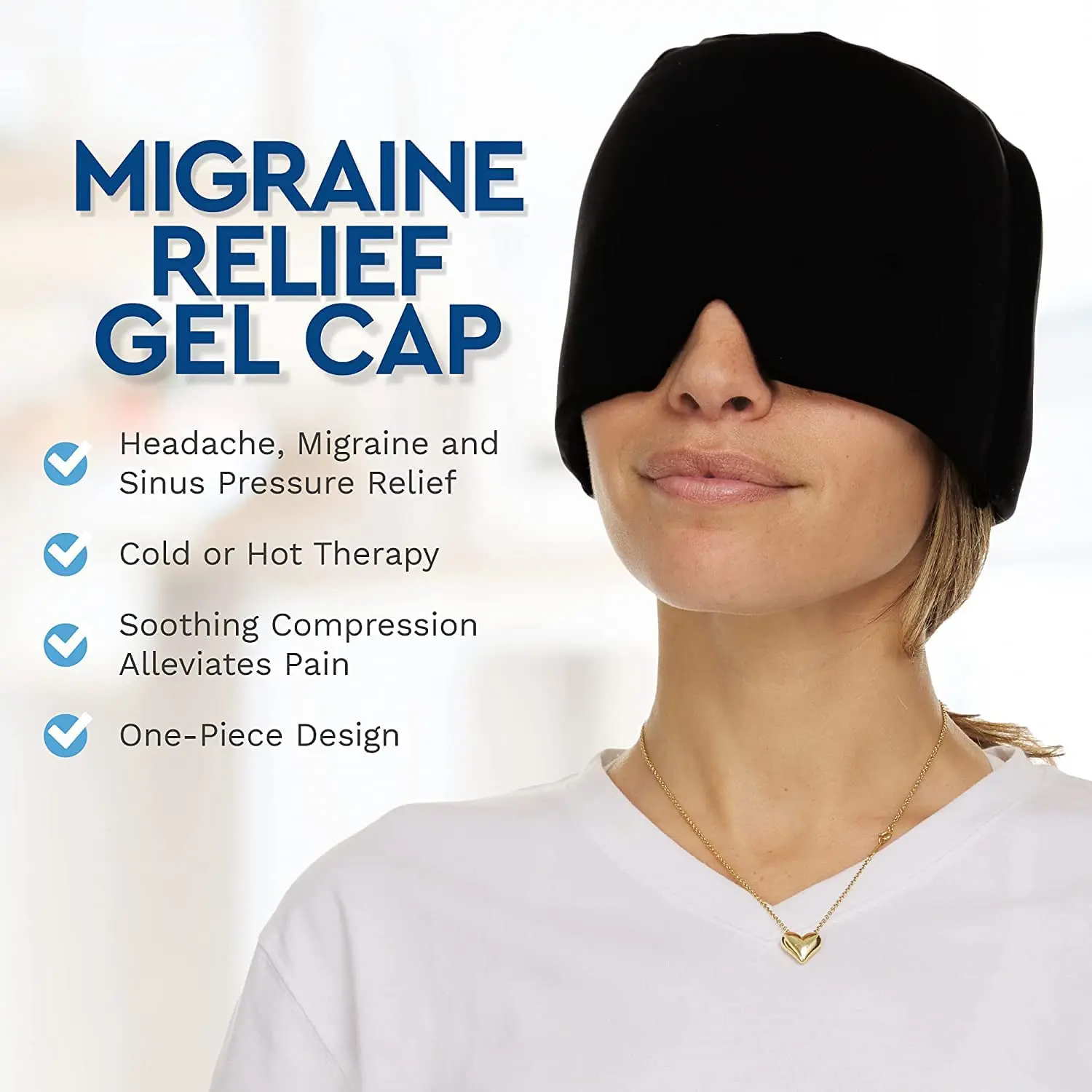 Soothe pounding headaches and migraine pain with this cooling migraine relief hat providing 360-degree head coverage for sinus and stress relief.