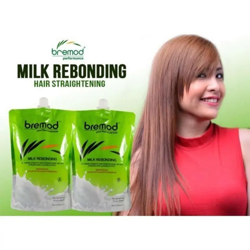Bremod milk rebonding hair straightening set for smooth and silky hair, offering a professional salon-quality formula for at-home or salon use.