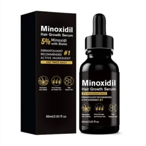 This 5% Minoxidil hair growth serum with biotin promotes hair regrowth for both men and women, offering a solution for hair loss and thinning.