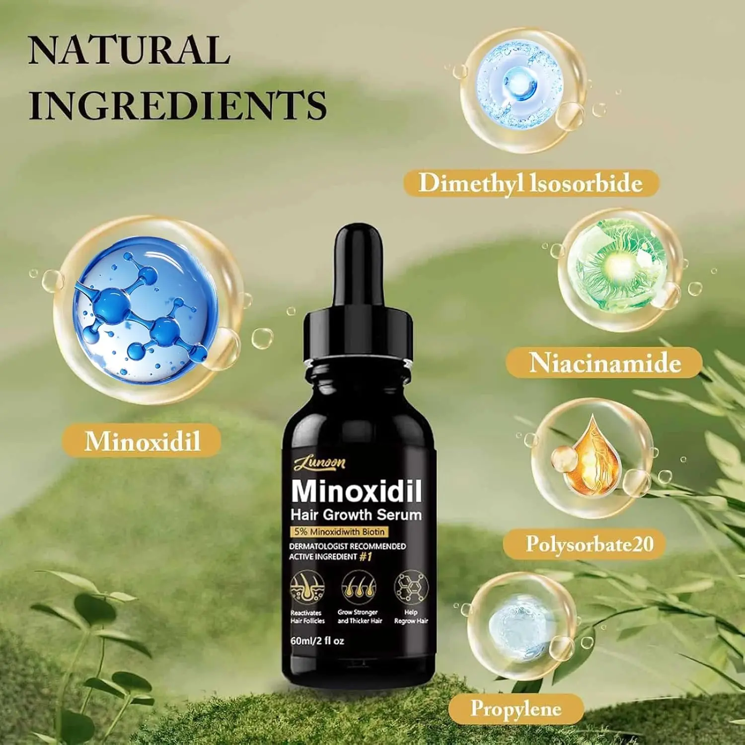 This 5% Minoxidil hair growth serum with biotin promotes hair regrowth for both men and women, offering a solution for hair loss and thinning.