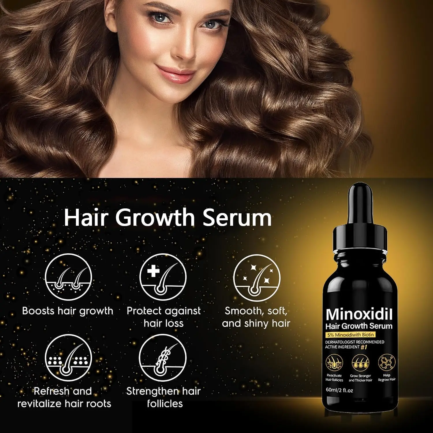 This 5% Minoxidil hair growth serum with biotin promotes hair regrowth for both men and women, offering a solution for hair loss and thinning.