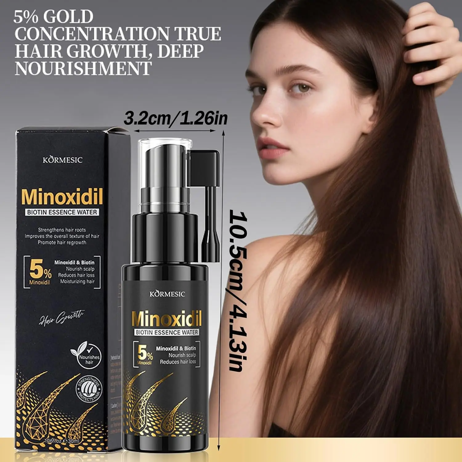 Two bottles of 5% minoxidil spray for men and women to help prevent hair thinning, stimulate hair follicles, and promote hair regrowth for thicker, fuller hair.