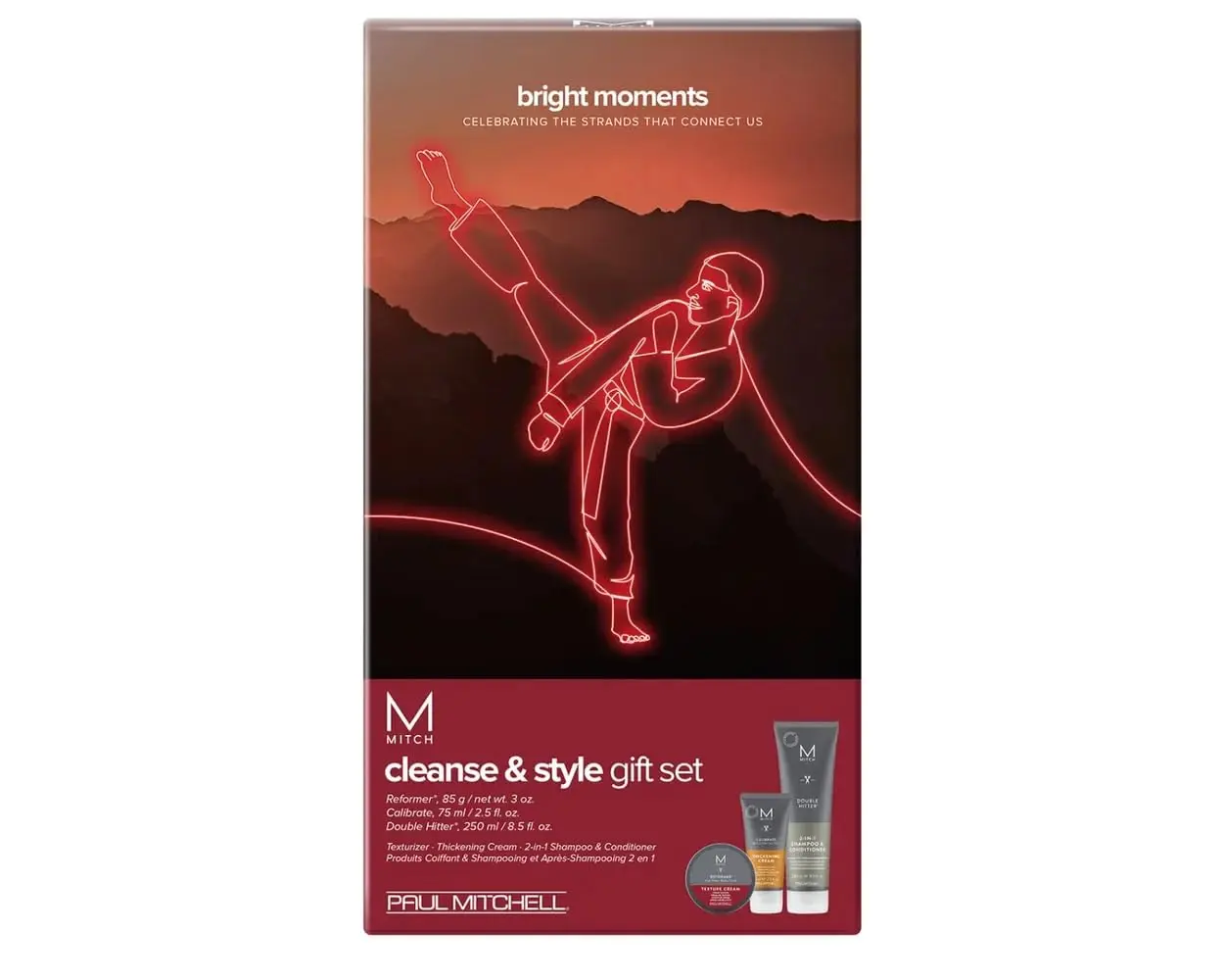 The MITCH by Paul Mitchell Cleanse & Style Gift Set features hair grooming products in a neon-themed box, perfect for the modern man.