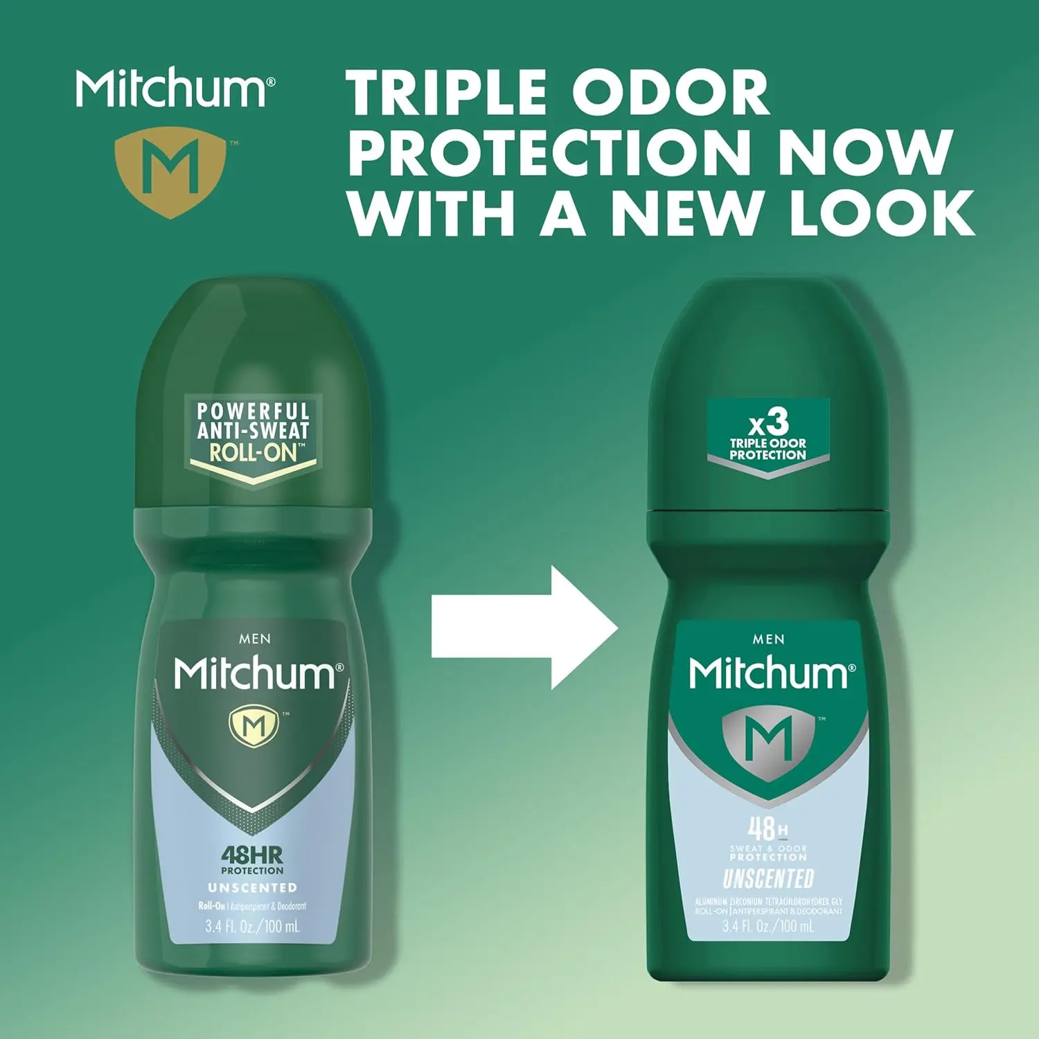 Mitchum unscented roll-on antiperspirant deodorant for men offers maximum wetness protection, reduces underarm moisture, and provides 48-hour odor control.