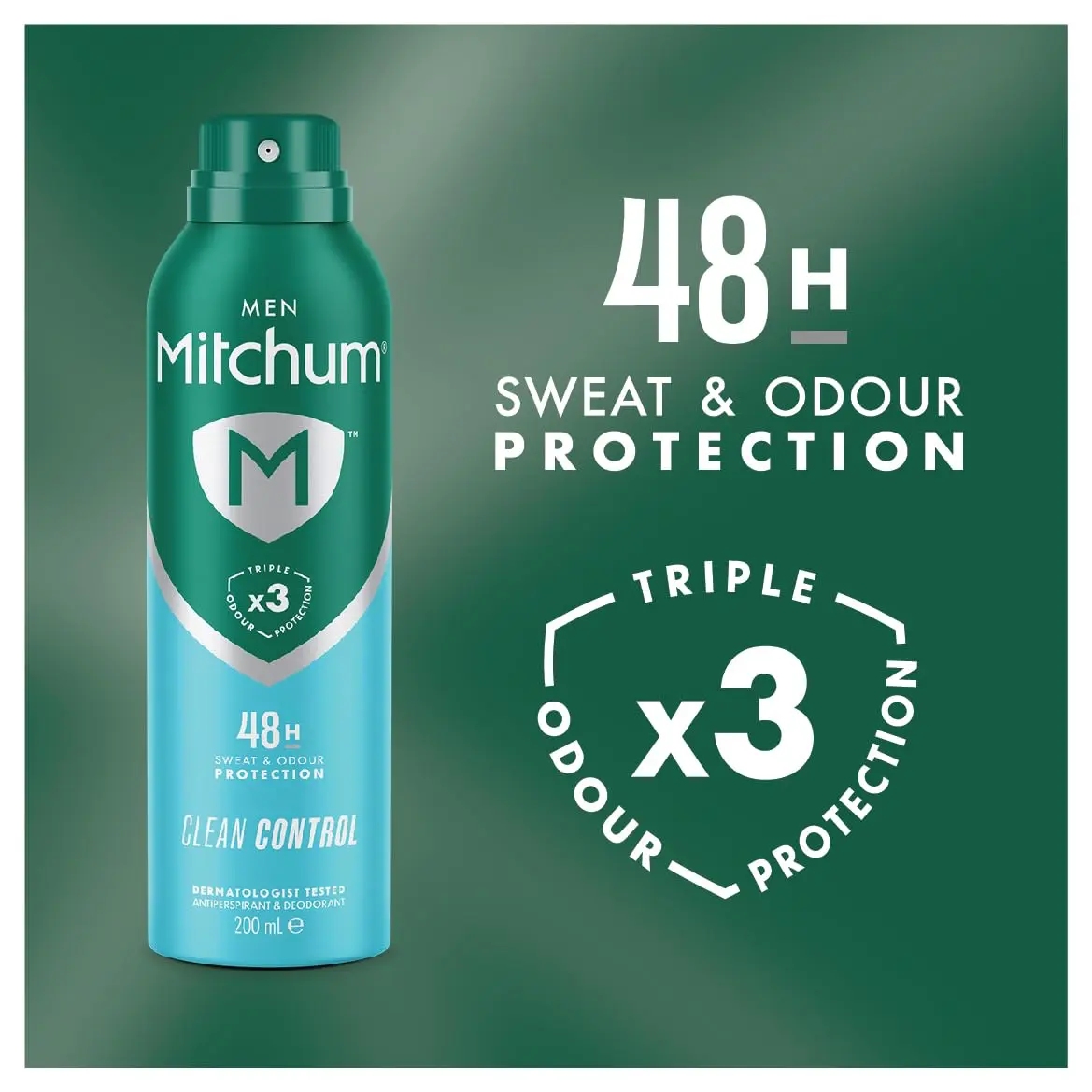 Mitchum Men Triple Odor Defense deodorant spray offers 48-hour sweat and odor protection with a quick-drying, alcohol-free formula that is dermatologist tested.