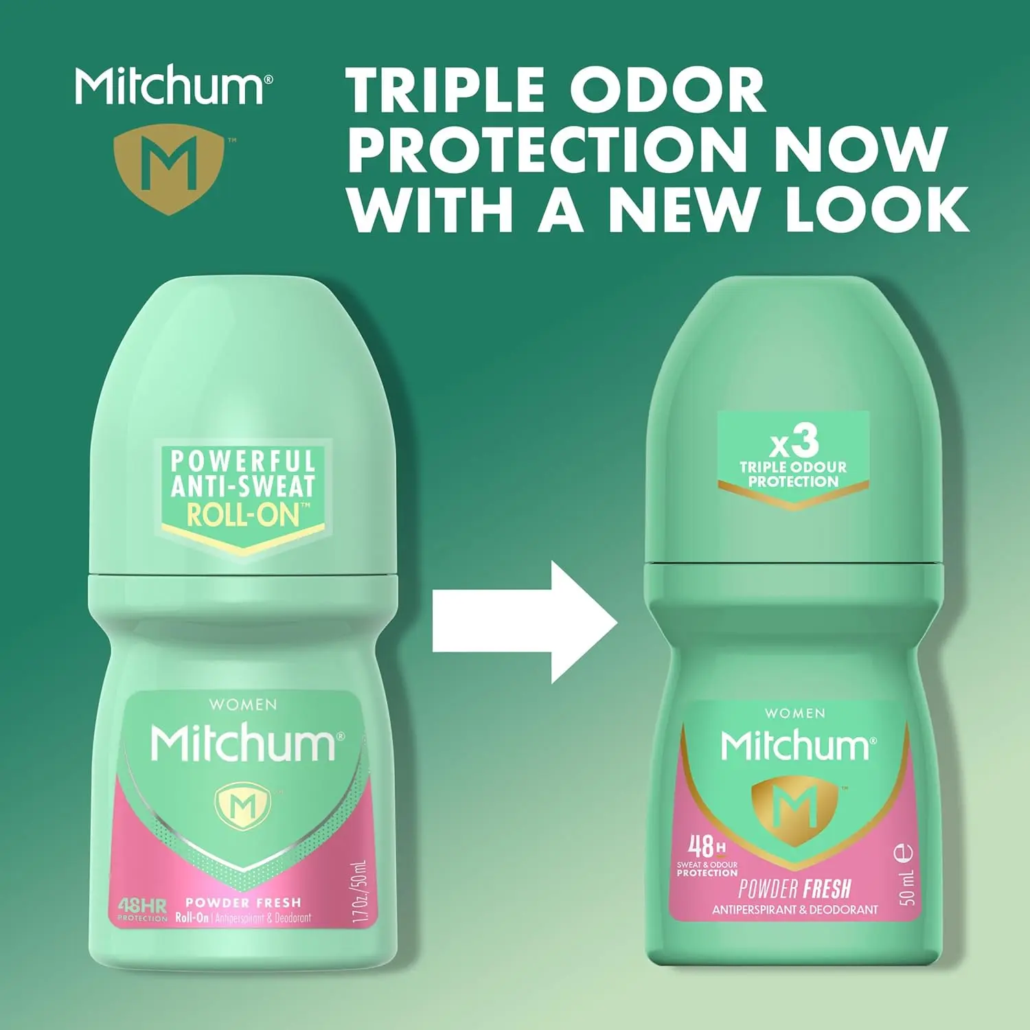 Mitchum Women's Roll-On Antiperspirant Deodorant in Powder Fresh scent provides maximum strength, 48-hour odor and wetness protection with an invisible application.