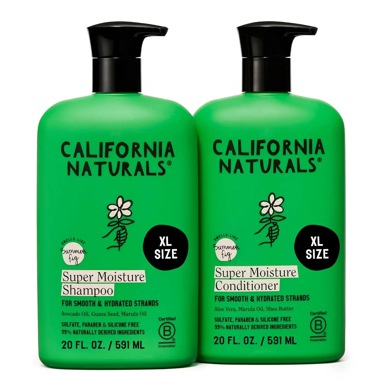 California Naturals shampoo and conditioner set hydrates dry, damaged hair with natural, vegan, and cruelty-free ingredients for healthy, shiny results.