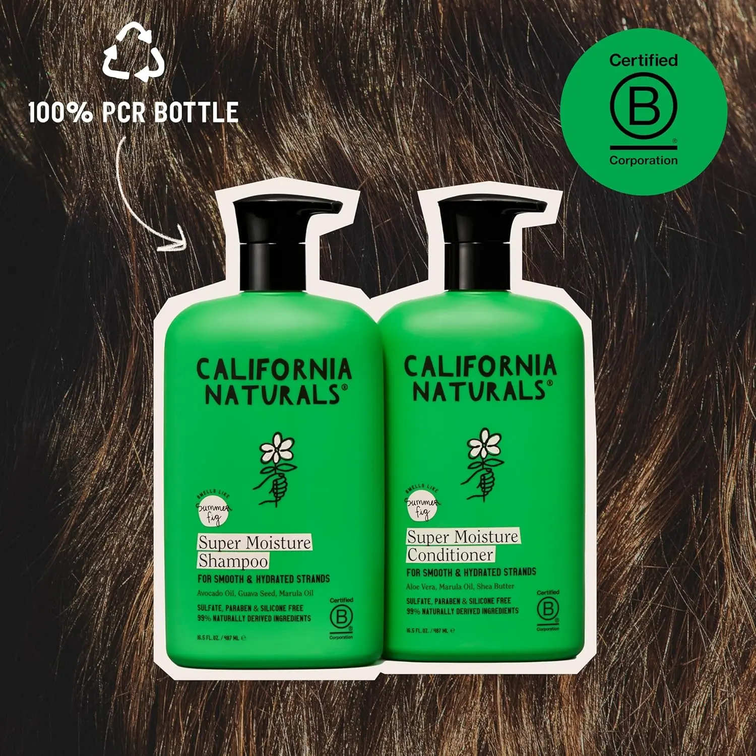 California Naturals shampoo and conditioner set hydrates dry, damaged hair with natural, vegan, and cruelty-free ingredients for healthy, shiny results.
