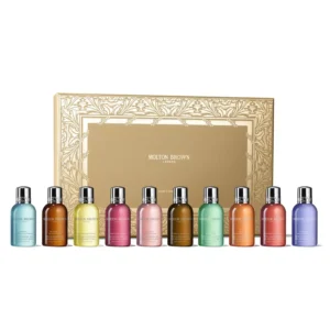 Molton Brown stocking filler gift set contains ten 50ml bath and shower gels in a variety of popular fragrances, perfect for gifting.