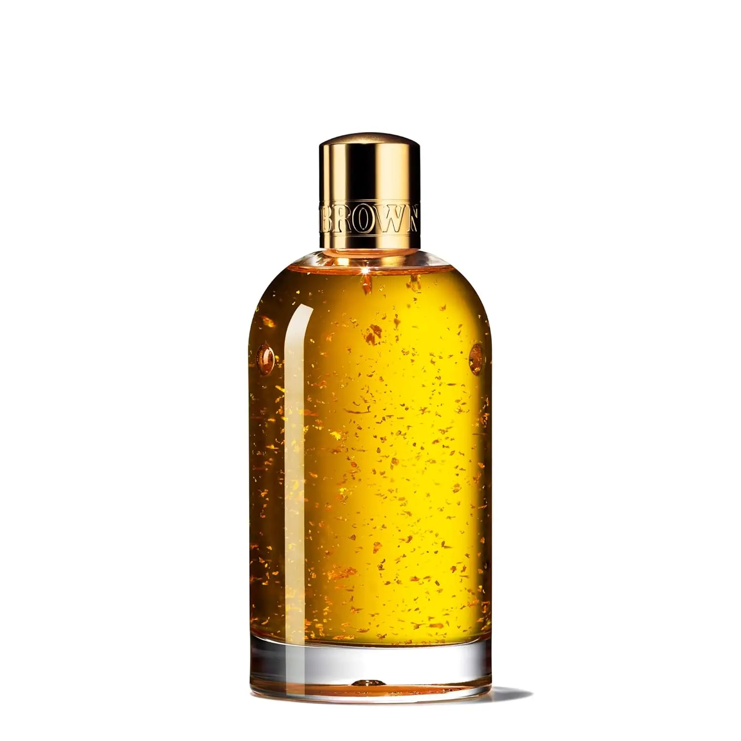 Luxurious Molton Brown bath oil infused with oudh, myrrh, honey, and real gold for a mesmerising and opulent bathing experience.