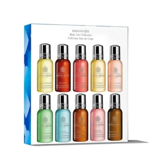 This Molton Brown Discovery Collection features ten travel-size bath and shower gels with long-lasting scents, beautifully packaged in a 100% recyclable, plastic-free gift box.