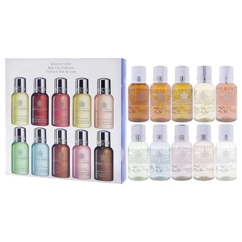This Molton Brown Discovery Collection features ten travel-size bath and shower gels with long-lasting scents, beautifully packaged in a 100% recyclable, plastic-free gift box.
