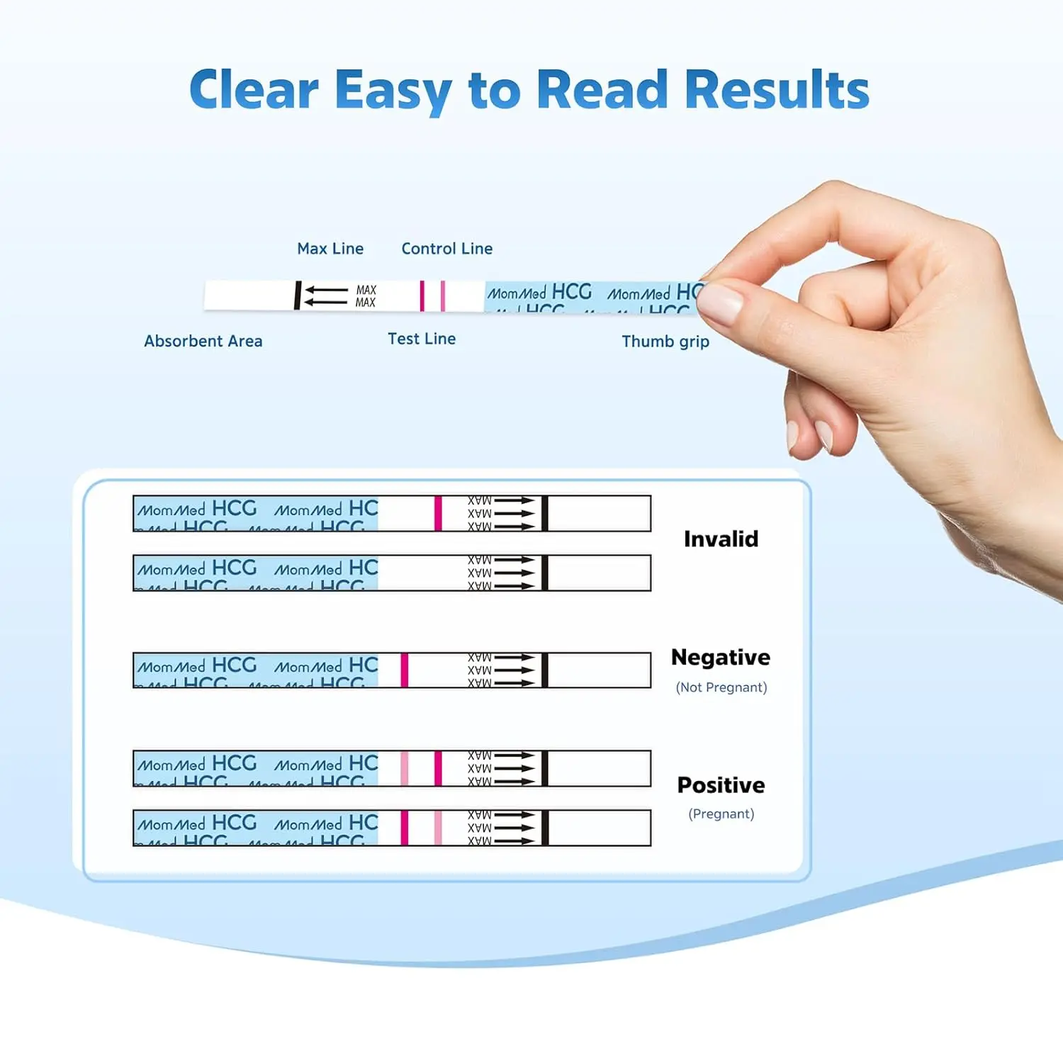 MomMed pregnancy test strips provide early detection with over 99% accuracy and include free urine cups for easy and hygienic home use.