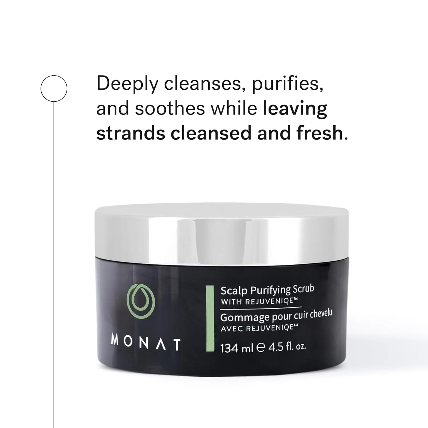 MONAT scalp scrub with Rejuveniqe deeply cleanses and purifies the scalp, removing dead skin cells and restoring balance for fresh, healthy hair.