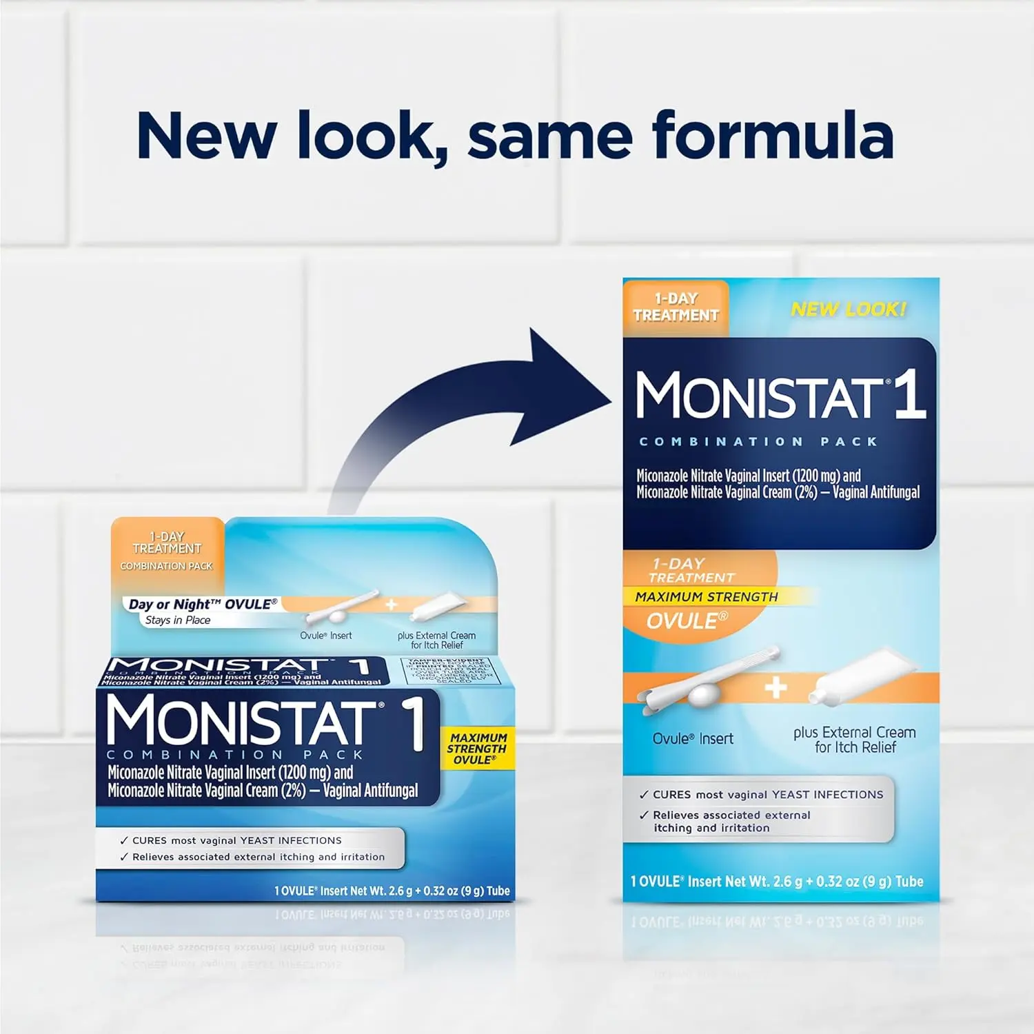 This is a Monistat 1-Day prefilled yeast infection treatment kit with an ovule insert, applicator, and anti-itch cream to relieve itching, irritation, redness, and discomfort.