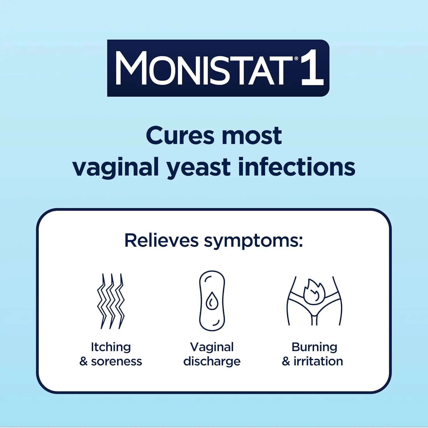 This is a Monistat 1-Day prefilled yeast infection treatment kit with an ovule insert, applicator, and anti-itch cream to relieve itching, irritation, redness, and discomfort.