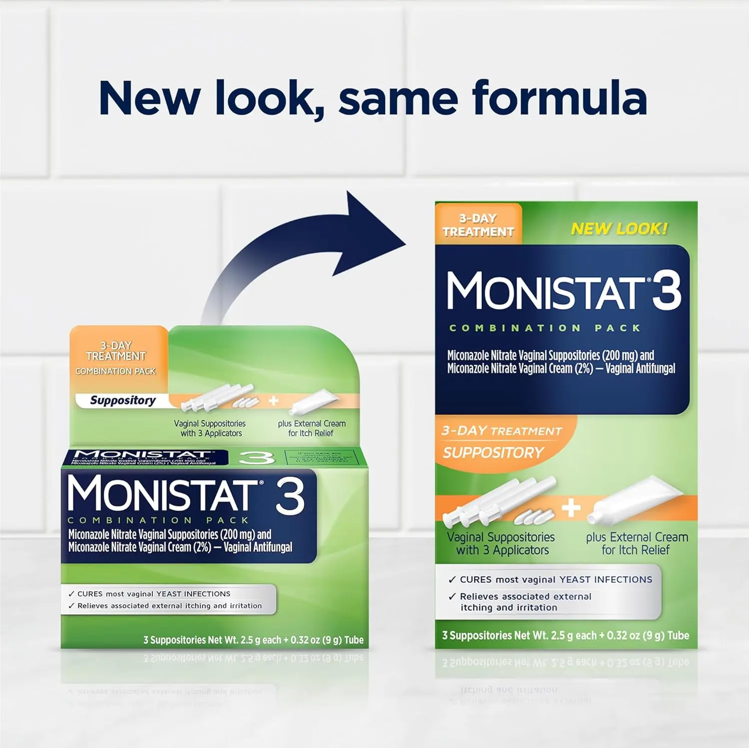 Monistat 3-Day yeast infection treatment provides relief from itching, irritation, and discomfort with suppositories and anti-itch cream.