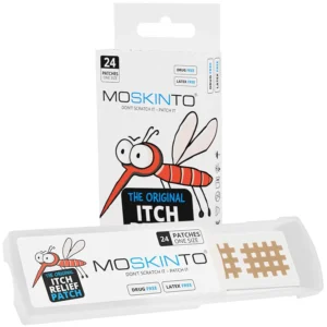 These are Moskinto bug bite relief patches from Apaloo Corp, designed to soothe itching and swelling for both kids and adults.