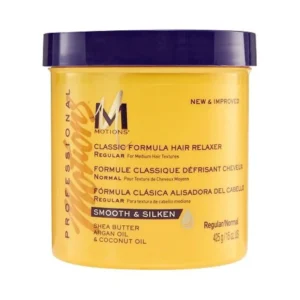 Motions Professional Hair Relaxer smooths normal and medium-textured hair, leaving it silky and hydrated with its no-base formula.