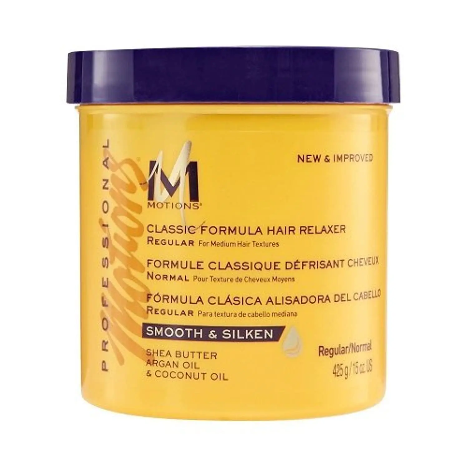 Motions Professional Hair Relaxer smooths normal and medium-textured hair, leaving it silky and hydrated with its no-base formula.