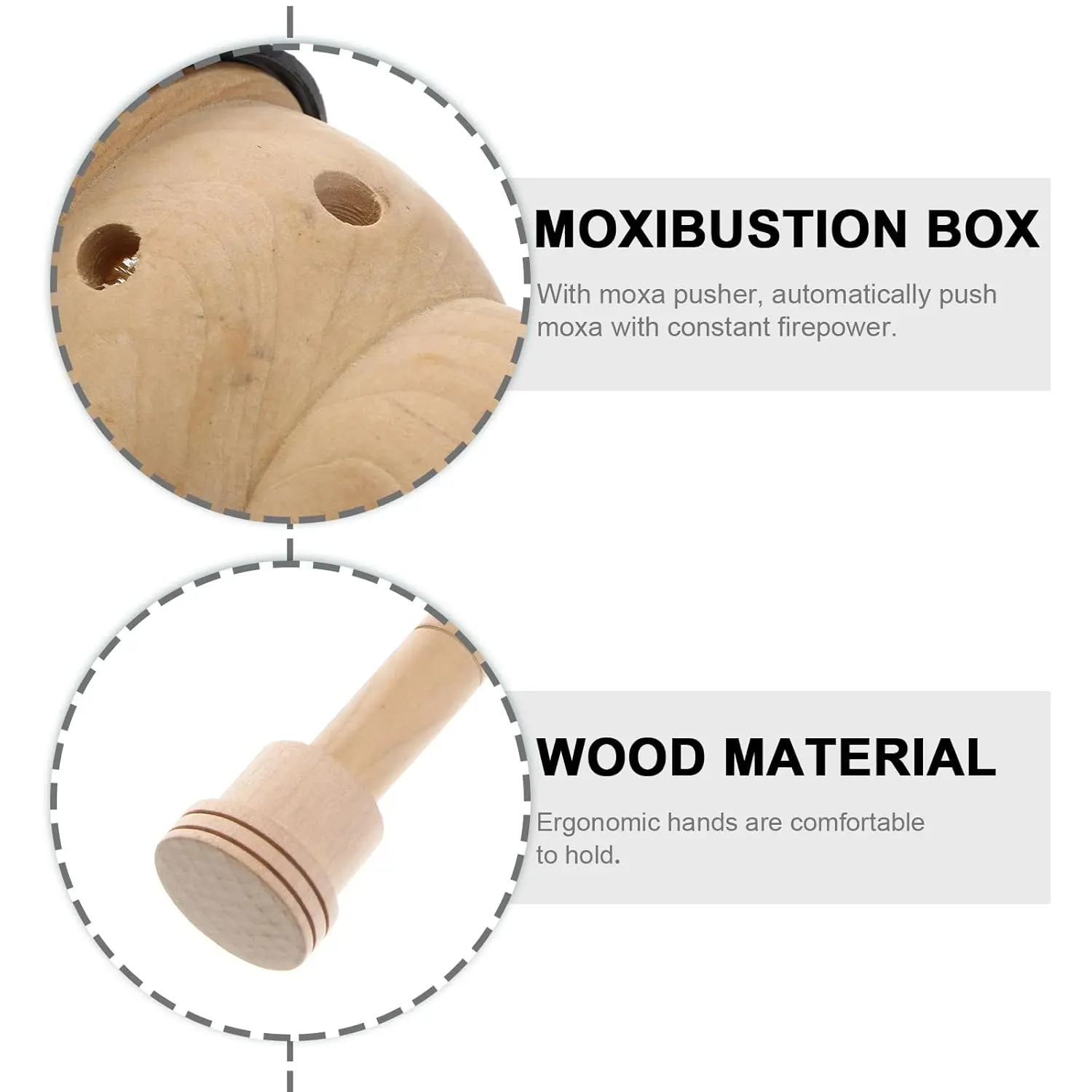 Natural wooden moxibustion box with moxa stick holder, a portable and safe tool for traditional Chinese medicine practitioners, designed for easy cleaning and versatile use with various moxa sticks.